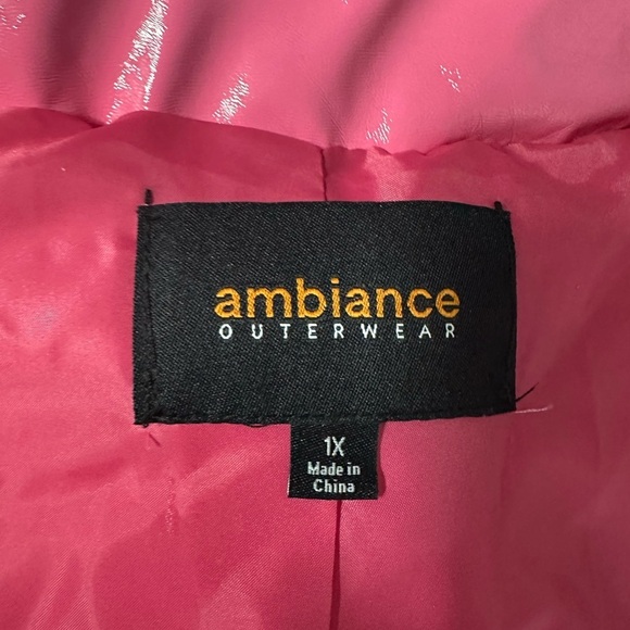 Ambiance Hot Shiny Pink Puffer Jacket, 1X - Picture 8 of 9